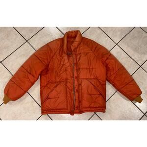 Vintage puffer zip jacket orange waterproof polyester  medium